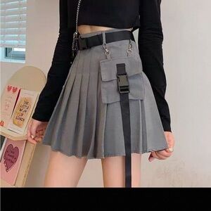 Gray Pleated Skort with Utility Pocket